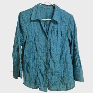Teal Green Sheer Textured w/ Shirring Blouse, Excellent Condition, Women's M